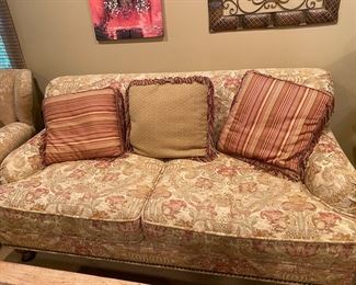Country French Over Stuffed Sofa with Pillows