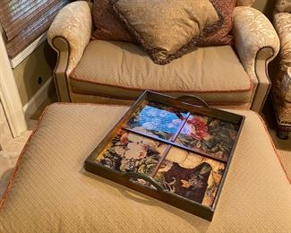 Country French Over Stuffed Chair/Half with Ottoman and Pillows