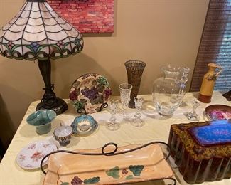 Various Decorative Items. Faux Tiffany Acrylic Shade Table Lamp