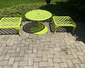 Chartreuse Patio Table with Benches