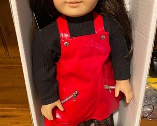 American Girl of Today 1996 Dark Brown Hair wearing Red Vinyl Jumper with Tights/Shoes/in Box