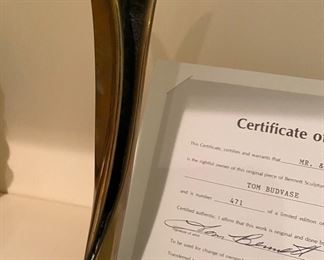 Tom Bennet Bronze Sculpture with COA. #471. Signed and Numbered Tom Budvase