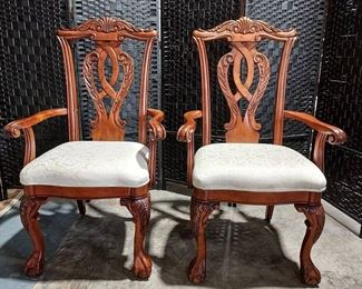 Pair of Beautiful Chippendale Style Captains Chairs with Ball Claw Feet