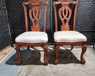 Pair of Beautiful Chippendale Style Dining Chairs with Ball Claw Feet