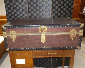 Unusual Vintage Trunk with Hobnail Trim