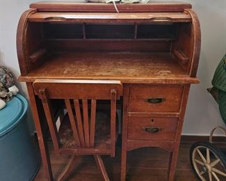 Child's roll top desk and swivel chair