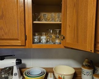 Pyrex four color mixing bowls, some of many vintage cookware