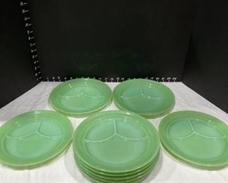 Jadeite Fire King sectioned plates set of 9