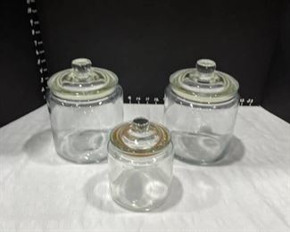 Set of three glass canisters