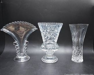 3 Gorgeous Clear Glass Crystal Vases