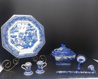 Blue and White Asian Pieces with Pair of Candle Sticks from Holland