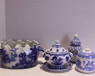 Blue and White Glazed Ceramic Serving Bowl Royal Grafton Ginger Jar and More
