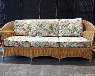 Henry Link Very Nice Natural 3 Person Wicker Sofa with Floral Cushions