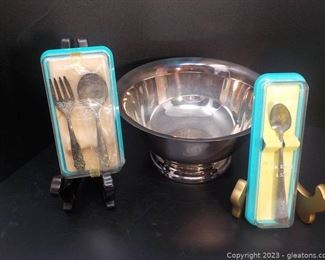 Special Silverplate Group Bowl and 2 Vintage Childrens Utensils