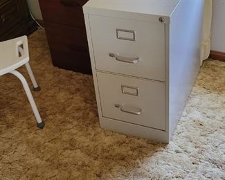 metal two drawer file cabinet, shower seat