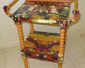 One of a dozen + pieces of artisan decoupage furniture