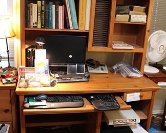 Great Desk, monitor, keyboard and fax/copy machine 