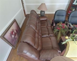 Brown Leather Reclining Sofa