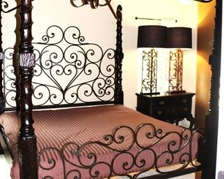 Outstanding wrought iron and wood canopy, poster bed.  King size.