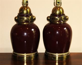 Vintage Dark Red Ceramic/Brass Lamp by Harty & Associates