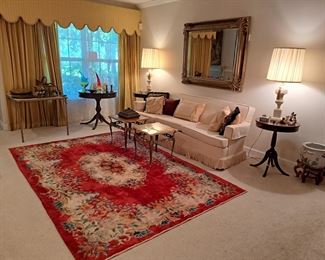 LARGE ORIENTAL RUG, MAHOGANY TABLES, MARBLE LAMPS, HOME DECOR