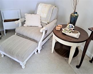 NICE  VINTAGE CHAIR, OTTOMAN AND END TABLE
