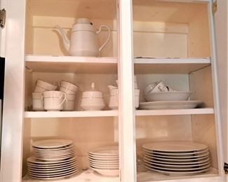 NICE SET OF WHITE DISHES WITH SERVING PIECES