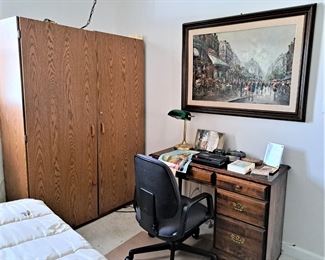 STORAGE CABINET, DESK, DESK CHAIR