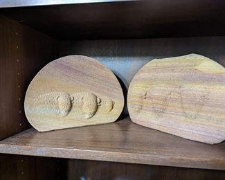 Set of two sandstone sculptures by Native American.