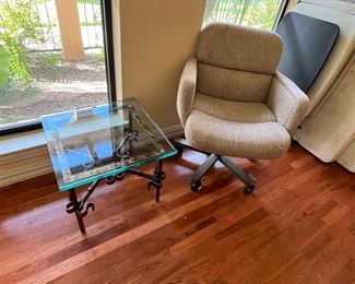 Italian Gold-Gilded Wrought Iron Hollywood Regency side table with original and insanely thick glass top.
