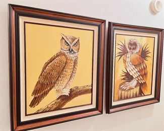 Large Framed Original Oil on Canvas Owl Paintings