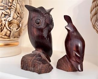 Wood Carved Miniatures Owl & Quail