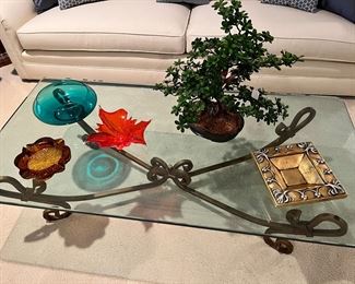 Thick Glass Top Ornate Wrought Iron Coffee Table