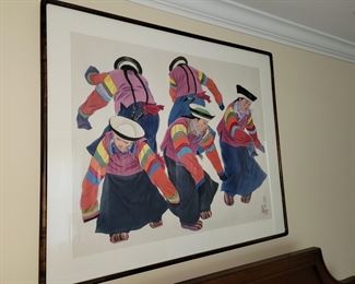 Asian signed art Ru Lan Wang Watercolor 