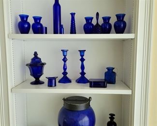 Cobalt glass and pottery