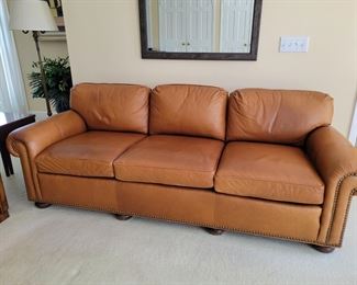 Hugo's leather nailhead trim couch