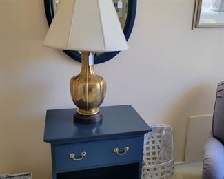 Hitchcock night stand and mirro, Brass lamp