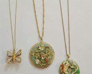14k Gold Jade Necklaces and Diamond  Butterfly Necklace