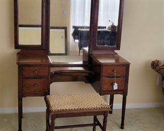 Antique vanity and bench