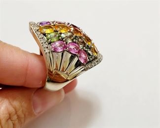 14k white gold diamonds multi gemstone large ring