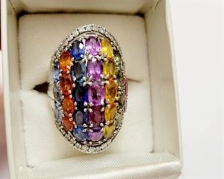 14k white gold diamonds multi gemstone large ring