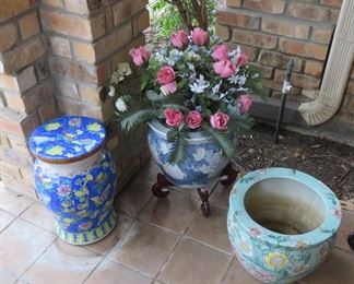 Chinese planters, garden stool