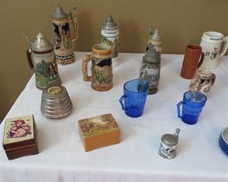 German steins, music boxes