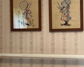 Framed Stitched Holly Hobbie girls 
