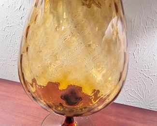 MCM Amber Glass Footed Bowl
