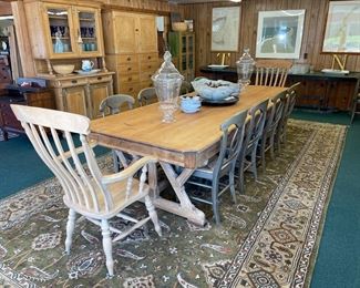 Very Large Country Pine Table made Without Nails or Screws ! Set of 10 Chairs and others also available.