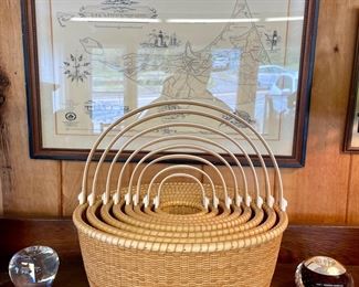  Nest of Nine Nantucket Lightship Baskets by Bill & Judy Sayle. These with the Rare Bone handles.