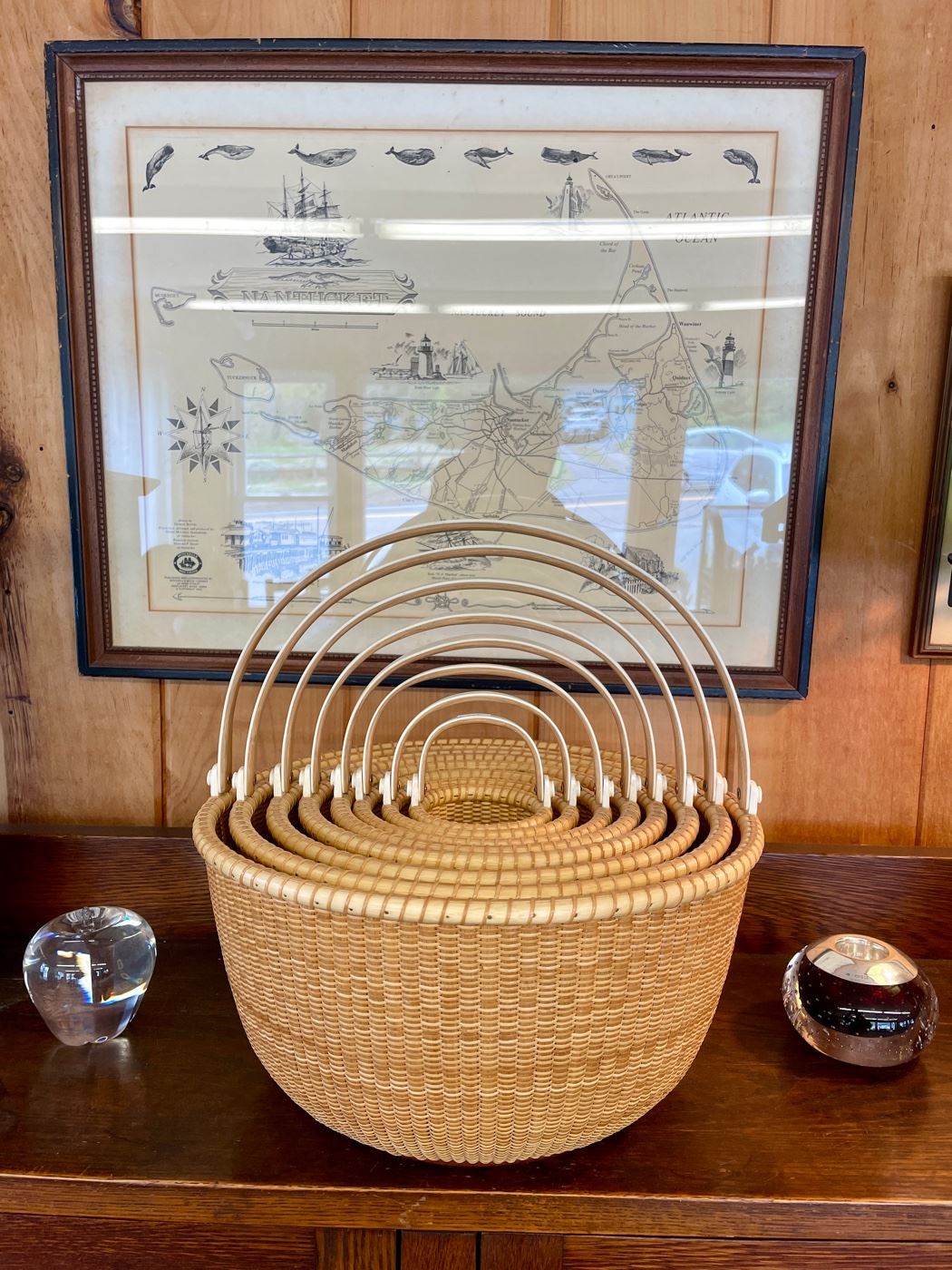  Nest of Nine Nantucket Lightship Baskets by Bill & Judy Sayle. These with the Rare Bone handles.