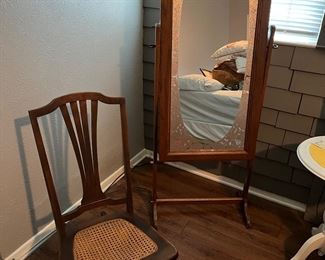 Floor Mirror & Cane Rocker