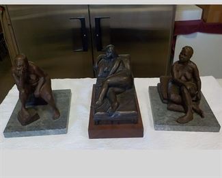 3 Nude BRONZE Stature w/Marble Base